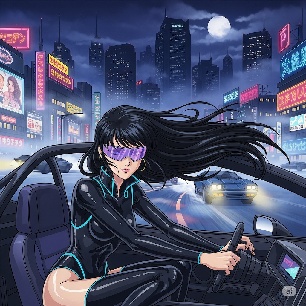 サイバーパンク世界のカーチェイス
