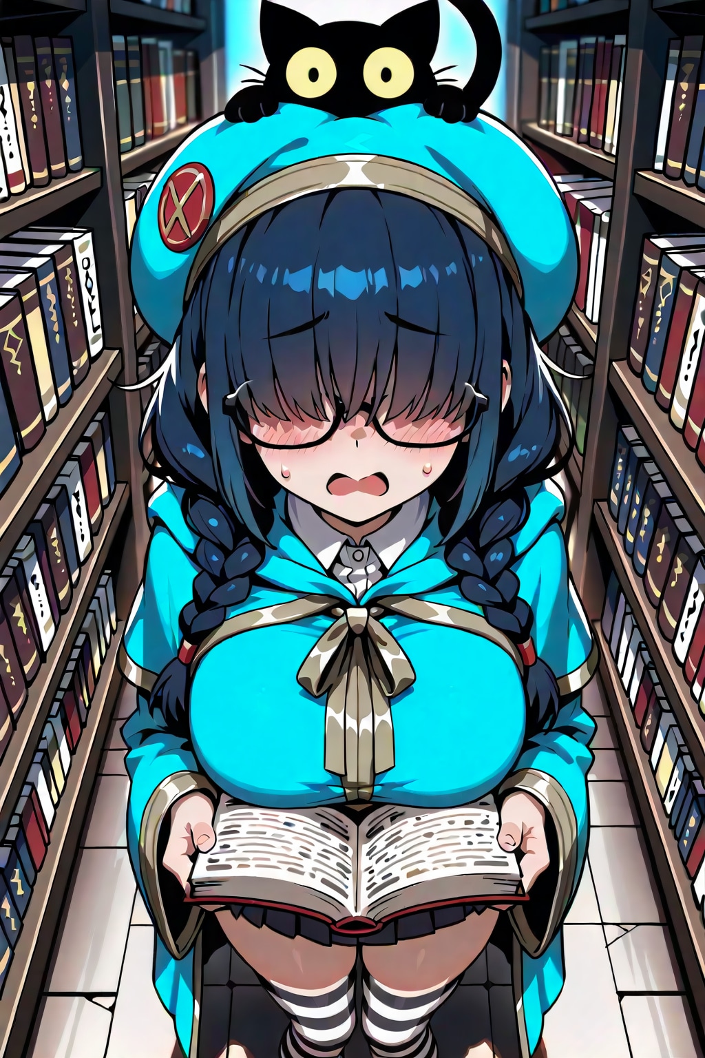 黒猫とメカクレ巨乳メガネっ娘魔法使い | の人気AIイラスト・グラビア