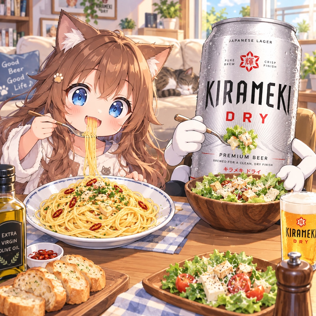ペペロンチーノを食べる小さな女の子