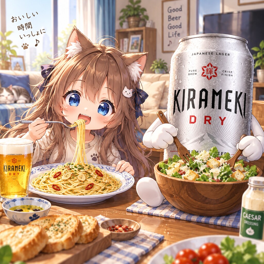 ペペロンチーノを食べる小さな女の子