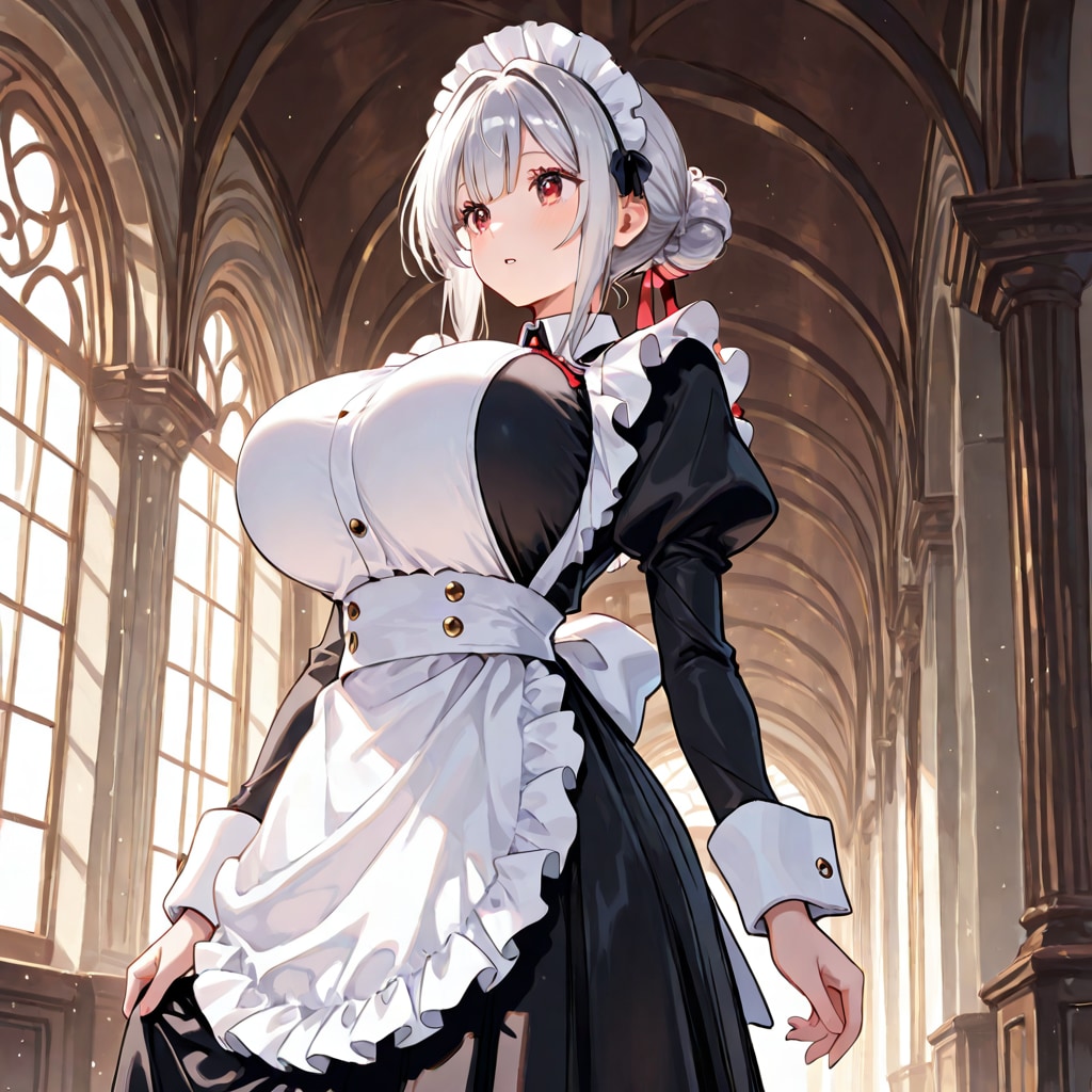 銀髪巨乳メイド