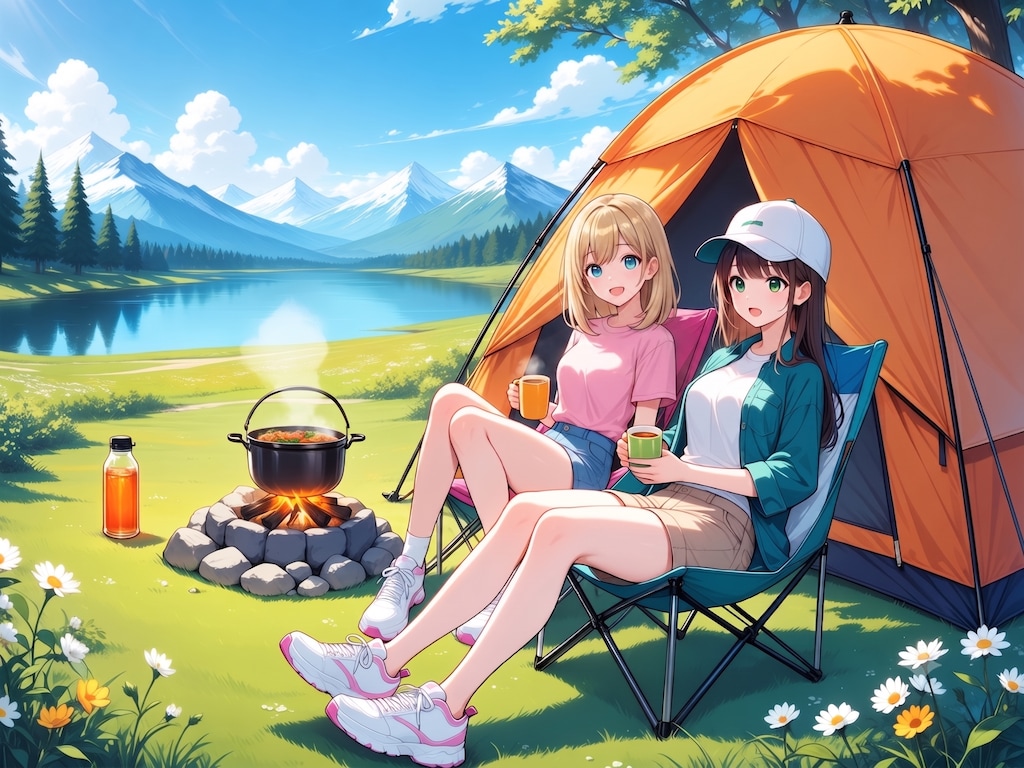 湖畔キャンプ(モデル：あかり&虹夏)