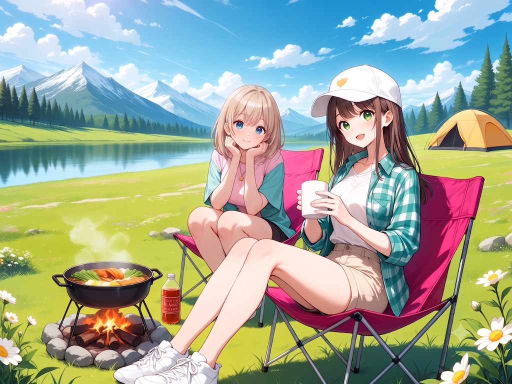 湖畔キャンプ(モデル：あかり&虹夏)