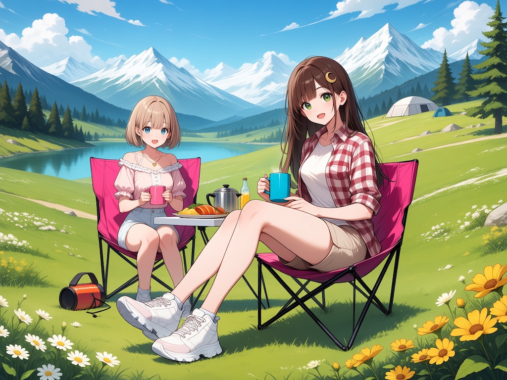 湖畔キャンプ(モデル：あかり&虹夏)