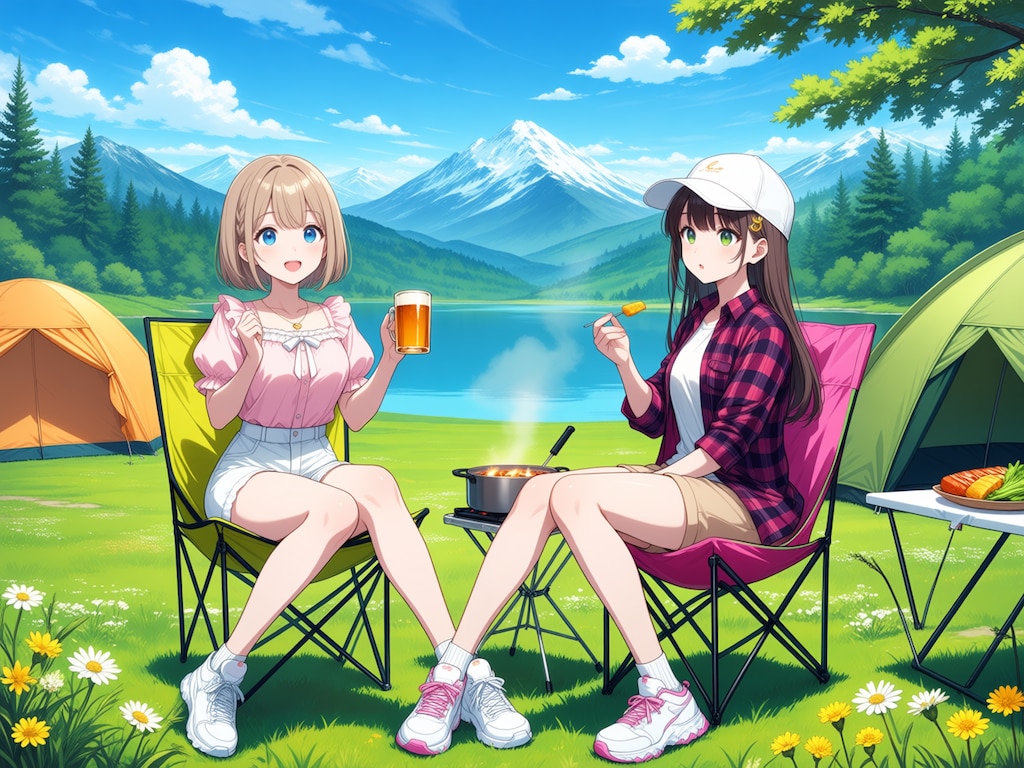 湖畔キャンプ(モデル：あかり&虹夏)