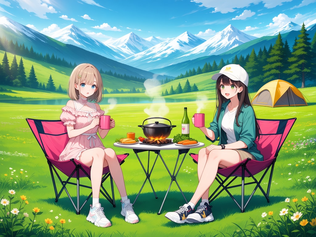 湖畔キャンプ(モデル：あかり&虹夏)