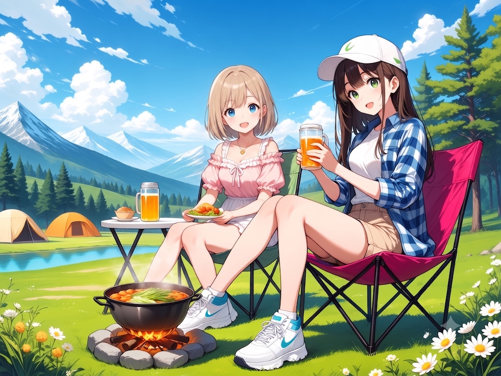 湖畔キャンプ(モデル：あかり&虹夏)
