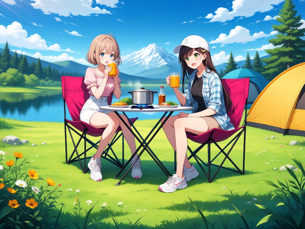 湖畔キャンプ(モデル：あかり&虹夏)