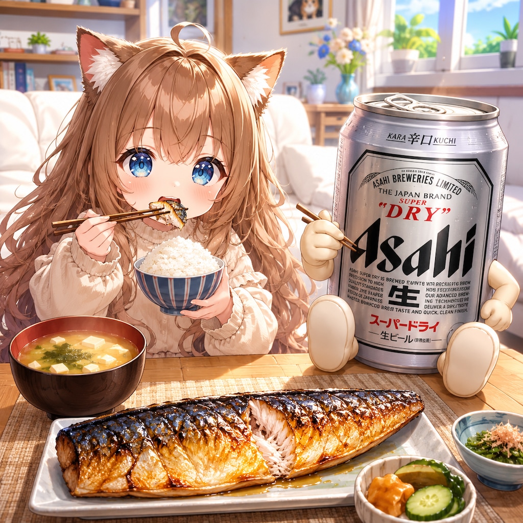 焼き鯖を食べる小さな女の子