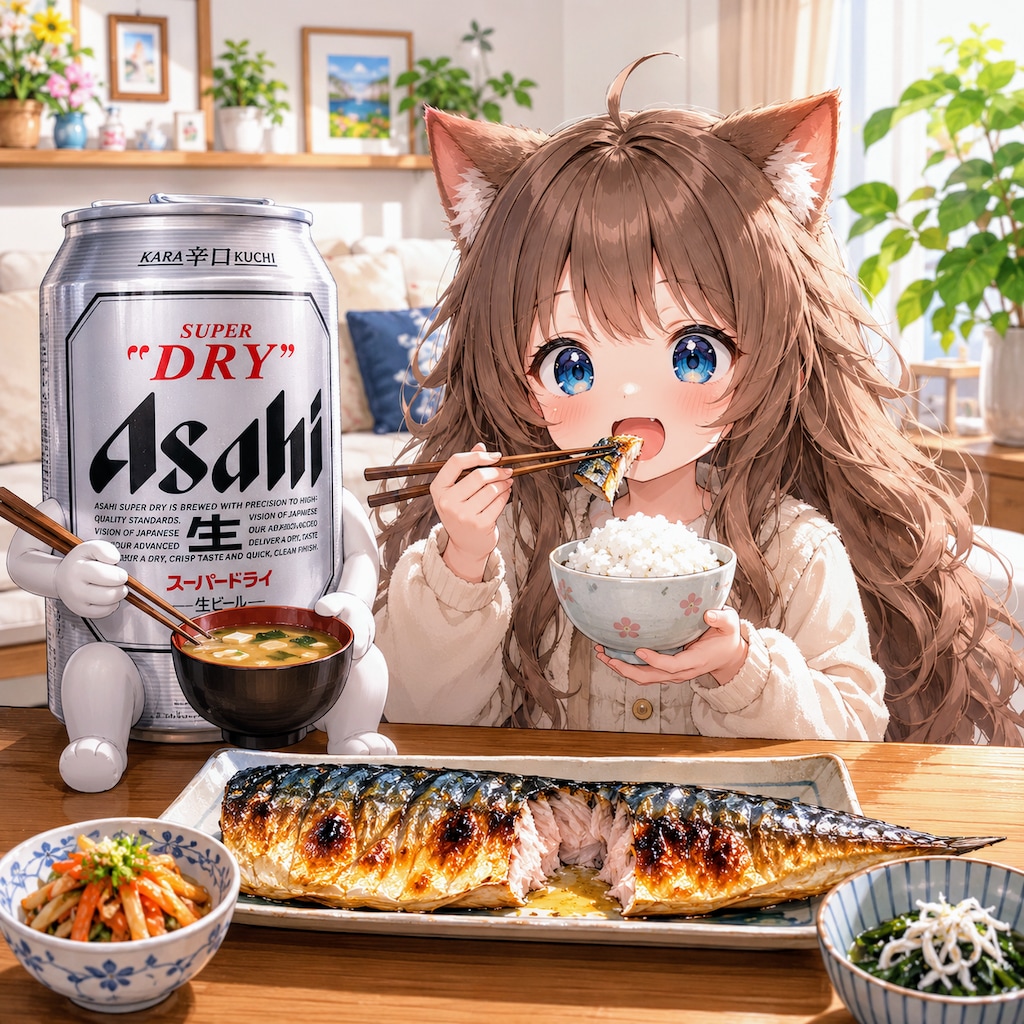 焼き鯖を食べる小さな女の子