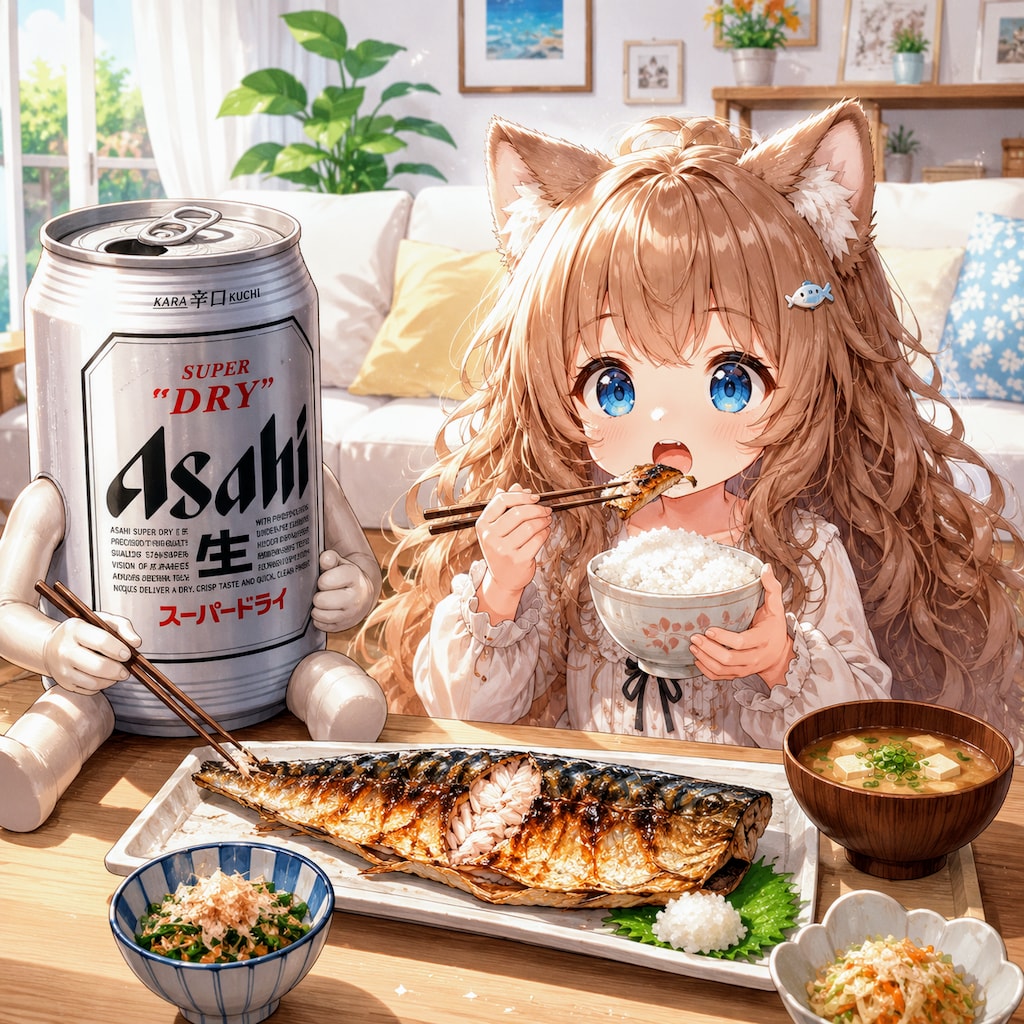 焼き鯖を食べる小さな女の子