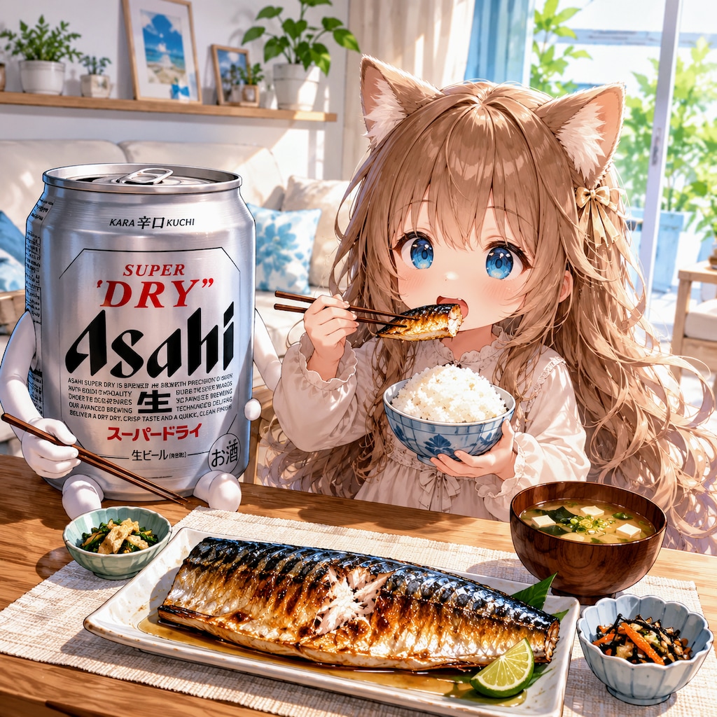 焼き鯖を食べる小さな女の子