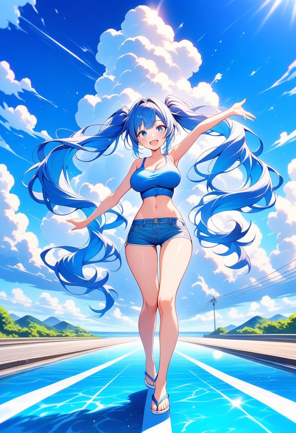青髪ツインテール