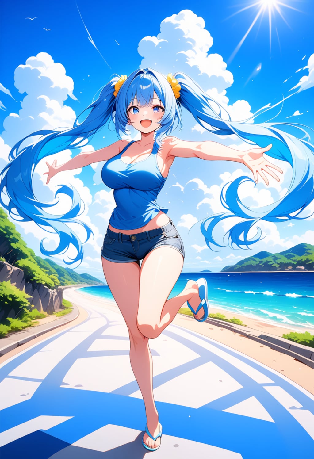 青髪ツインテール