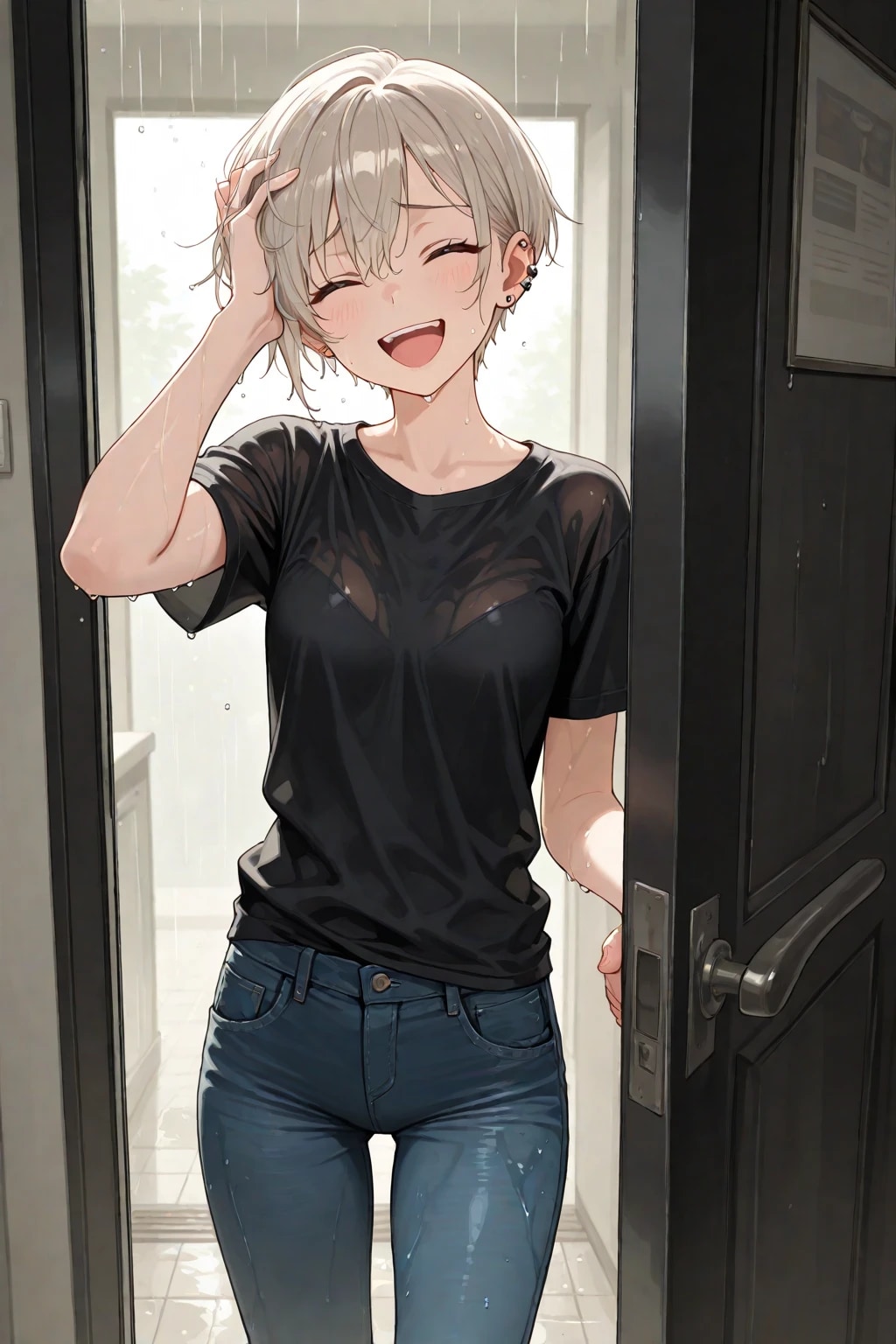 いやーすいません、急に降ってきちゃって…。先輩の家で雨宿りさせてもらえませんか？