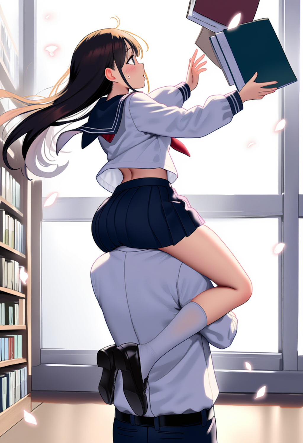 図書館で肩車
