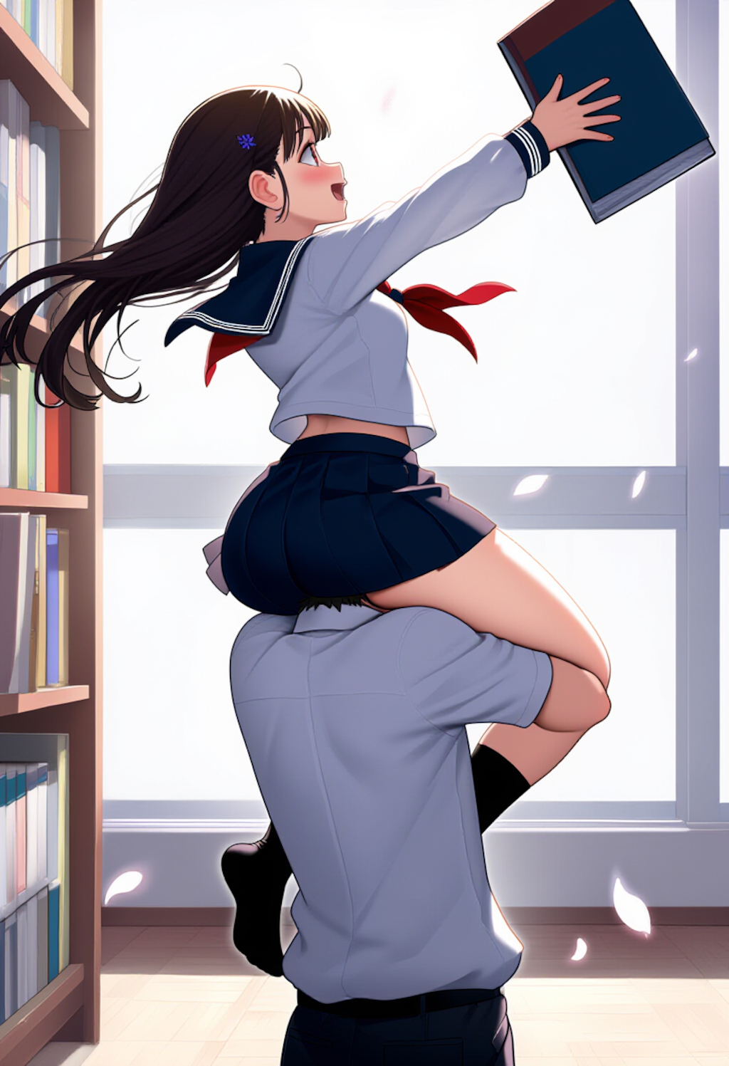 図書館で肩車