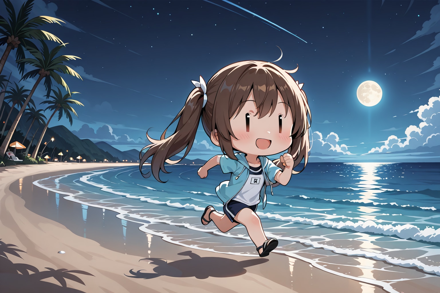 海辺を走るちびキャラ