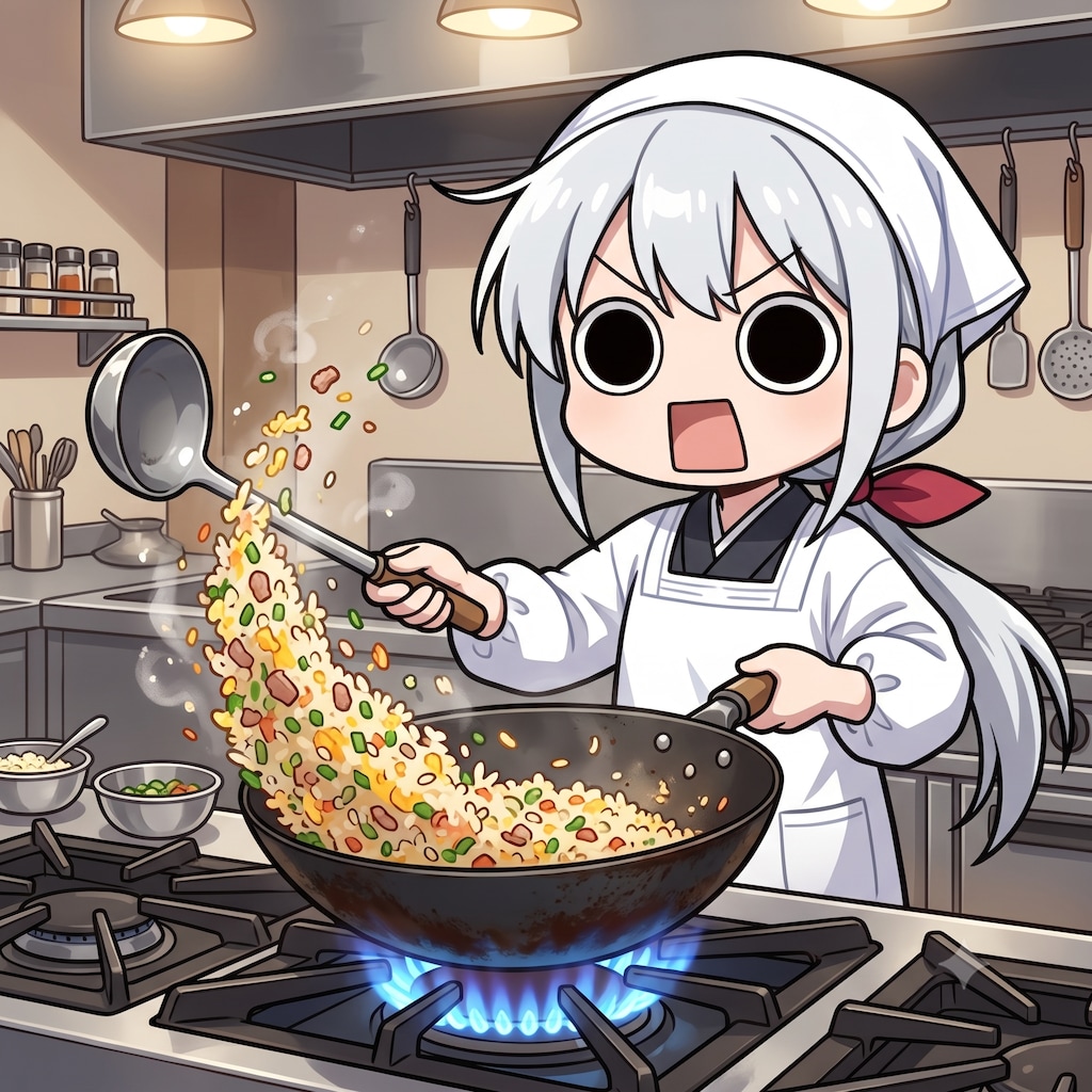 炒飯を作るえらいこっちゃ嬢