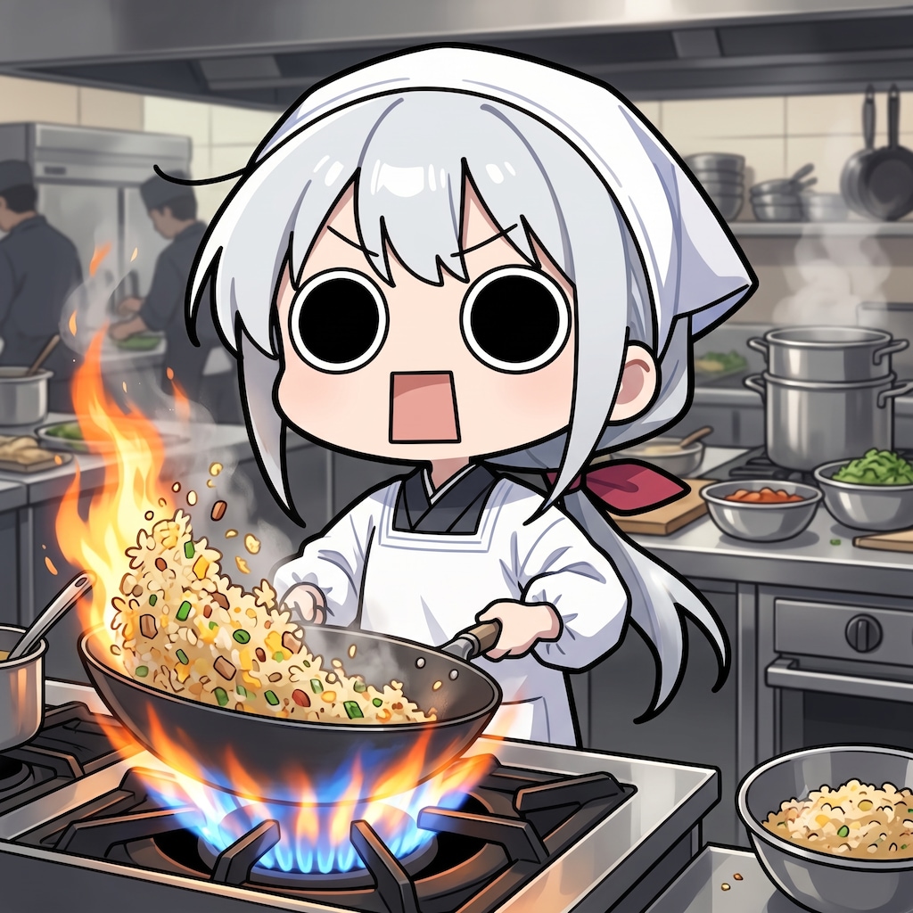 炒飯を作るえらいこっちゃ嬢