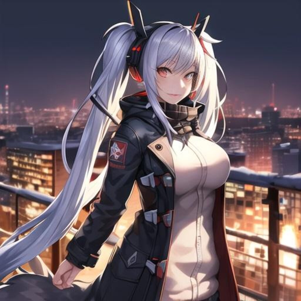 街の夜景と少女