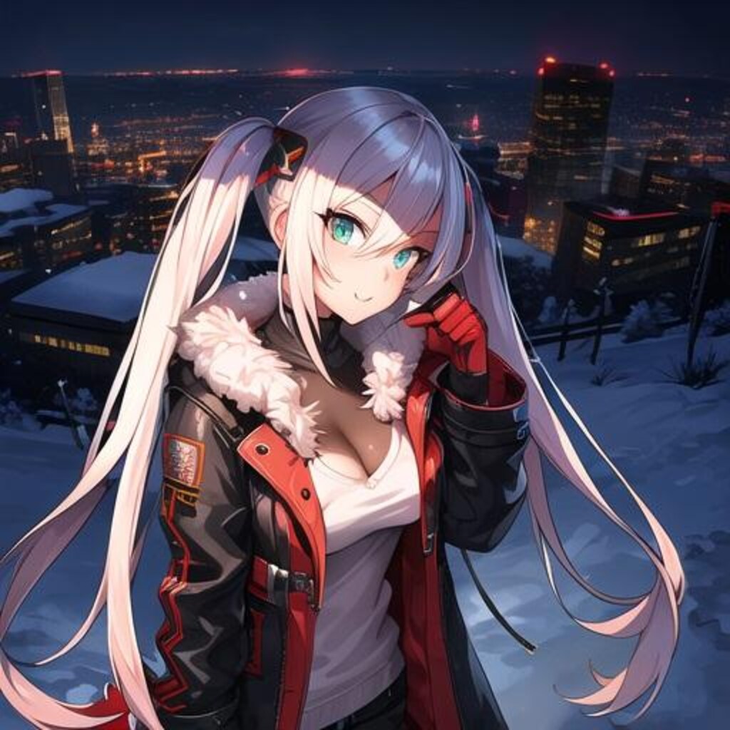 街の夜景と少女