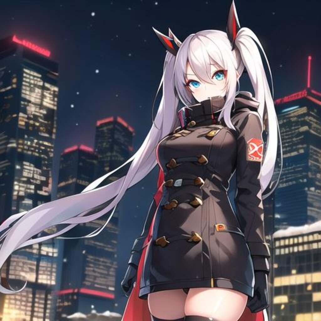 街の夜景と少女