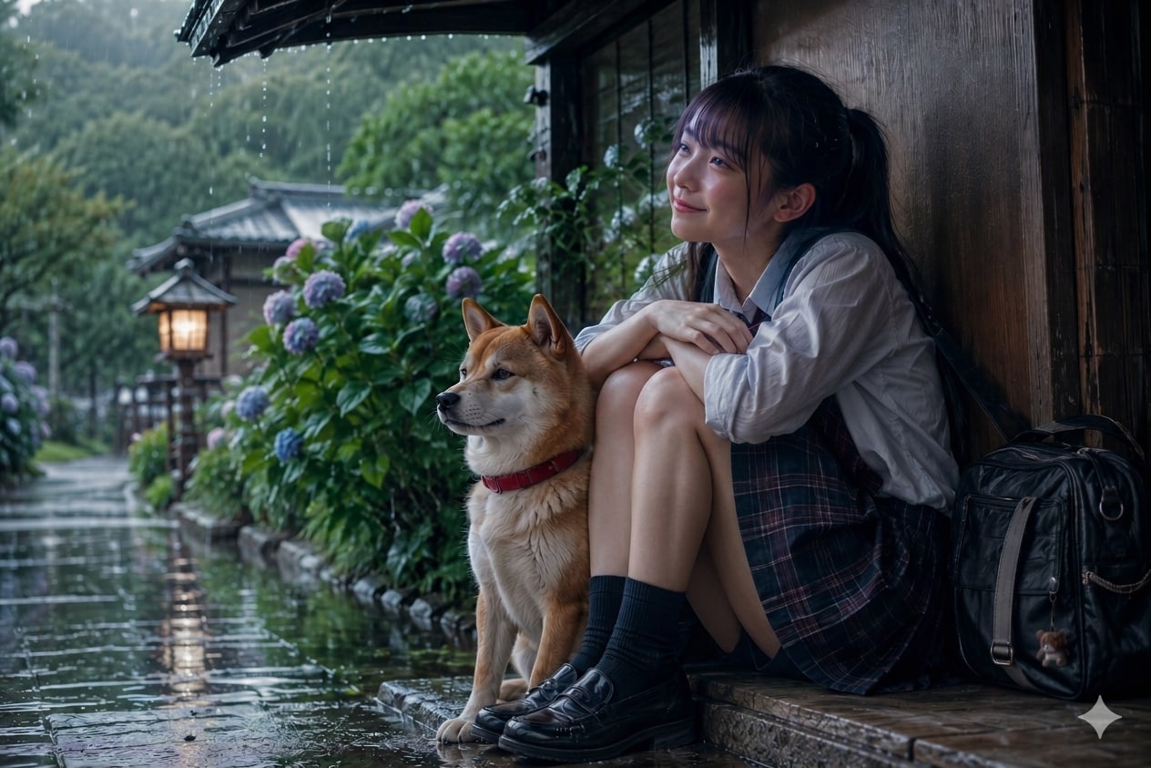 紫陽花小路 二人を包む雨時間