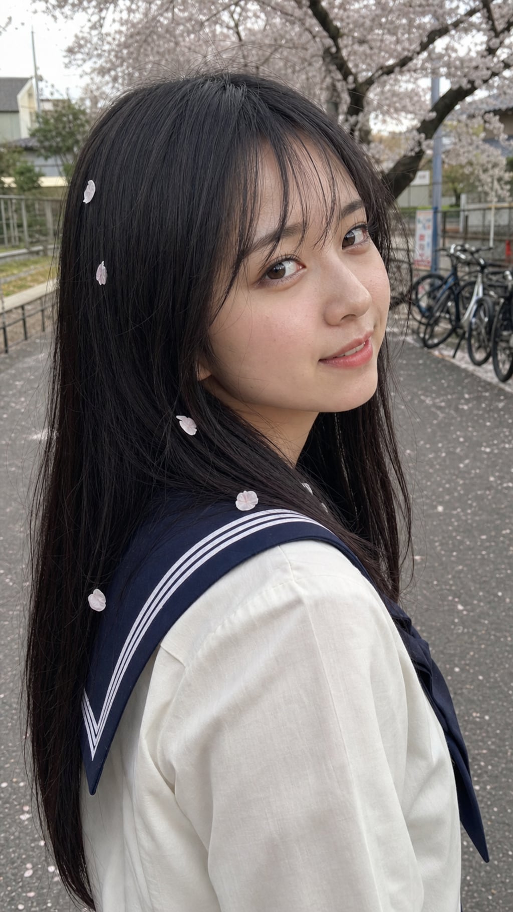 Petals Caught in Her Hair