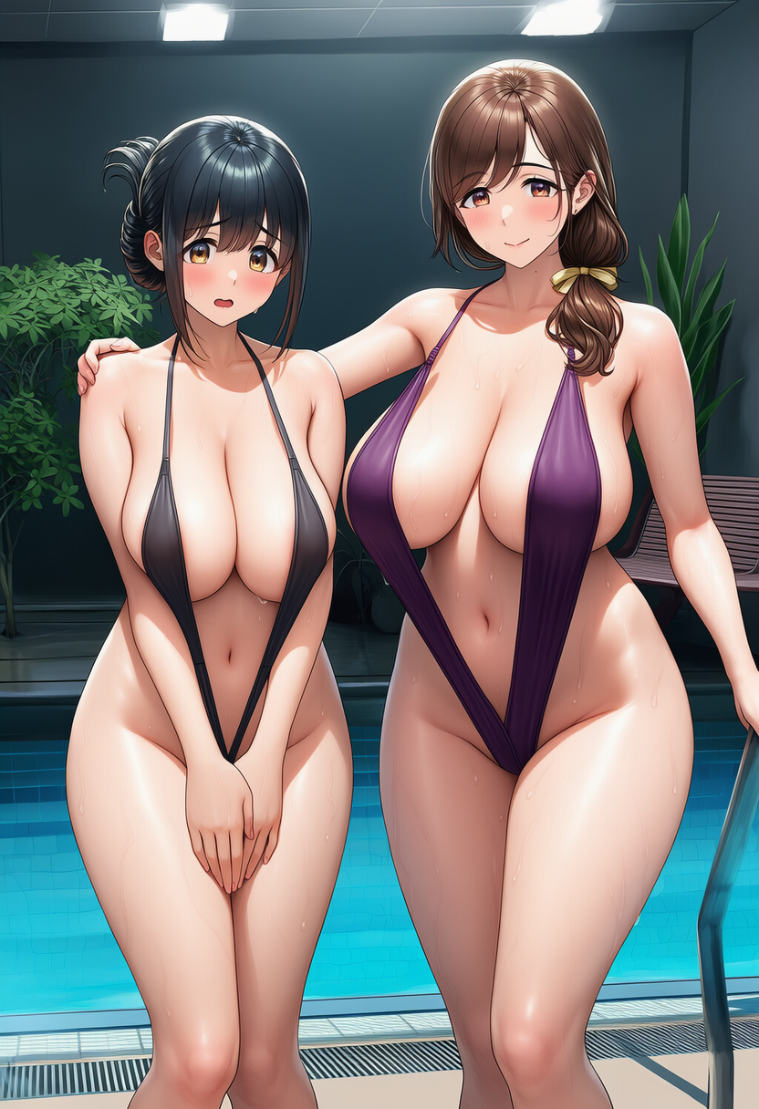 慣れない水着を着て羞恥する女性