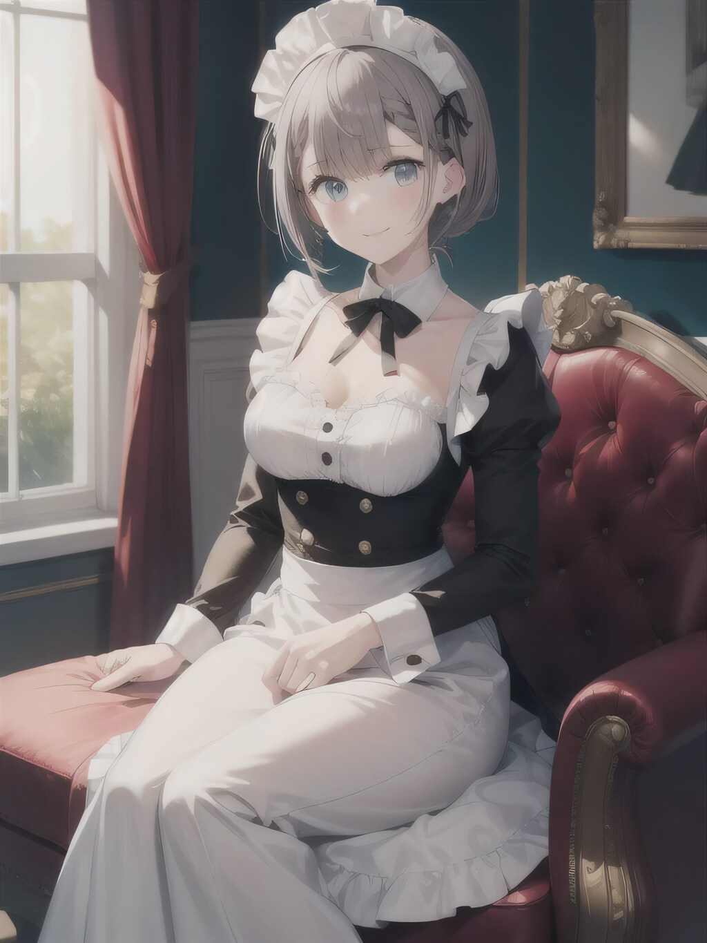 銀髪ボブでメイド服の美女