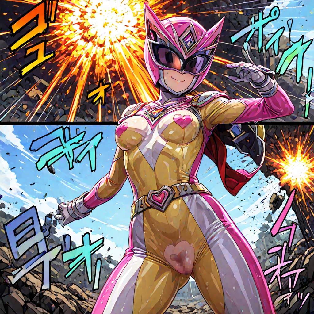 [12枚] 「この世に愛がある限り！」 「悪は決して栄えない！」 「変態戦隊ハートパスティーズ参上！」 「私たちのオマンコに見惚れてﾀﾋなさい！トゥッ！！！」（えっちなおねえさん８６４の１）