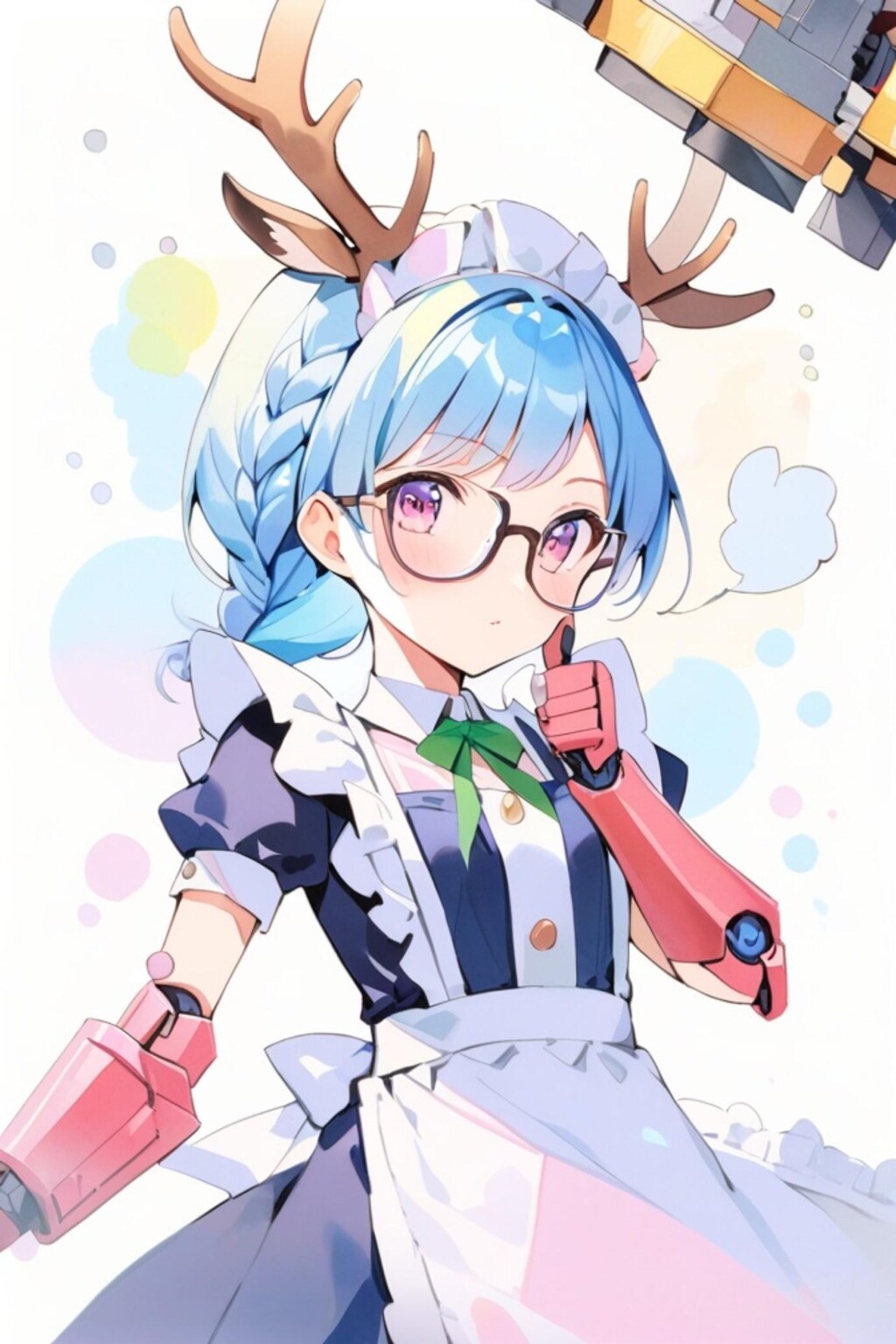 角眼鏡の青髪ロボメイドちゃん