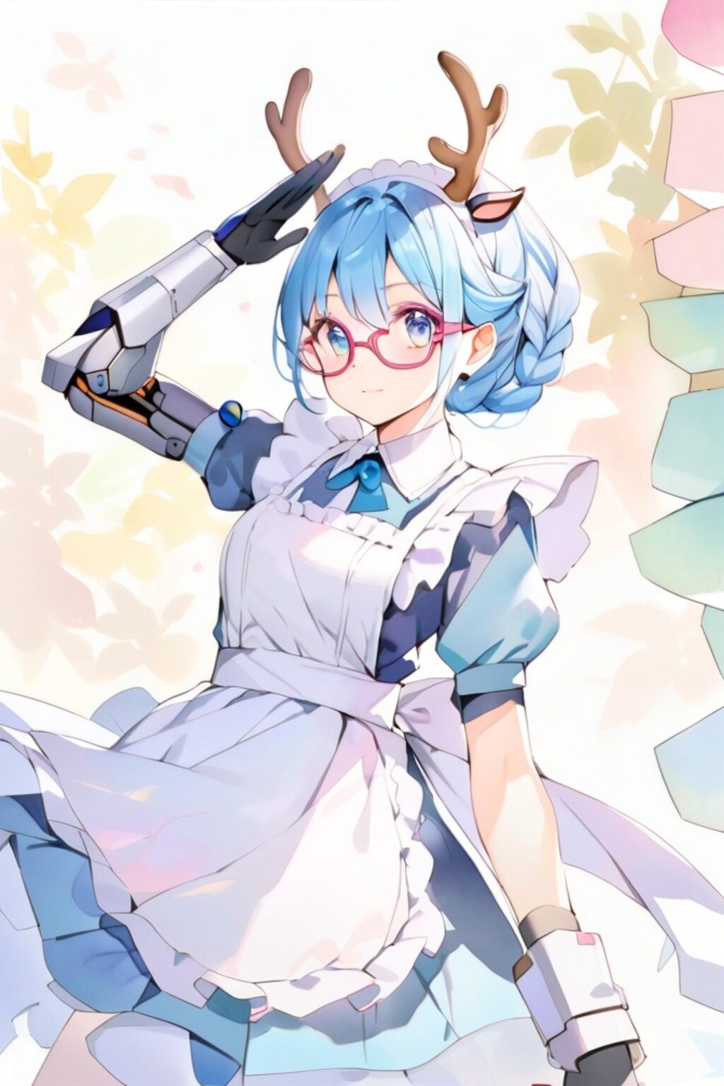 角眼鏡の青髪ロボメイドちゃん