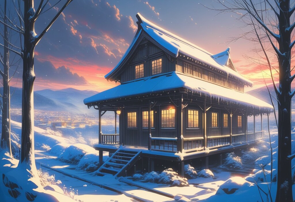 夕暮れの雪原にて