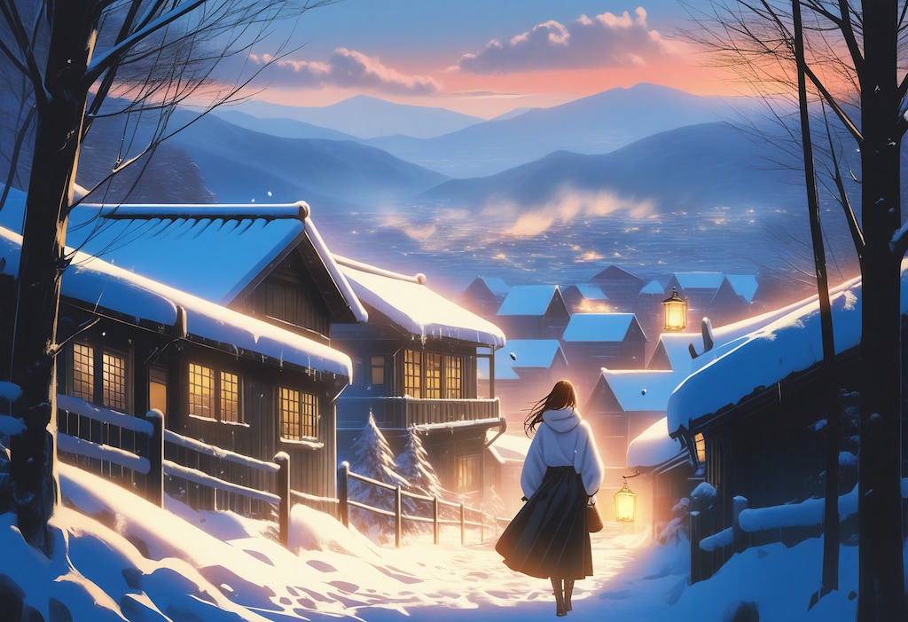 夕暮れの雪原にて