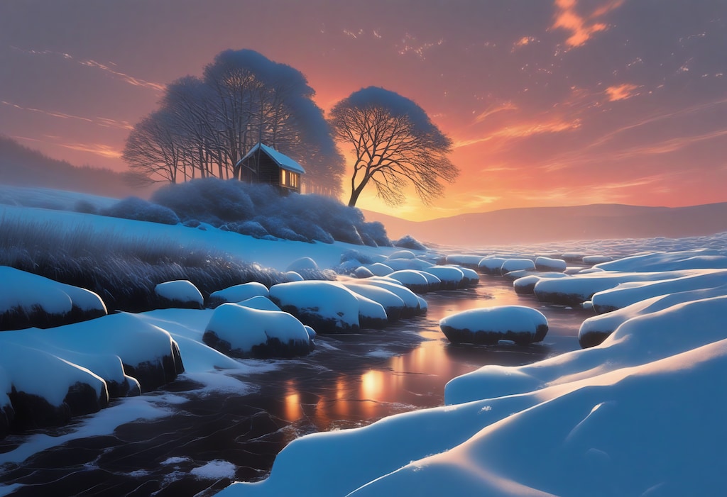 夕暮れの雪原にて