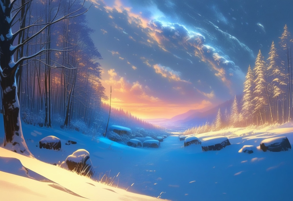 夕暮れの雪原にて