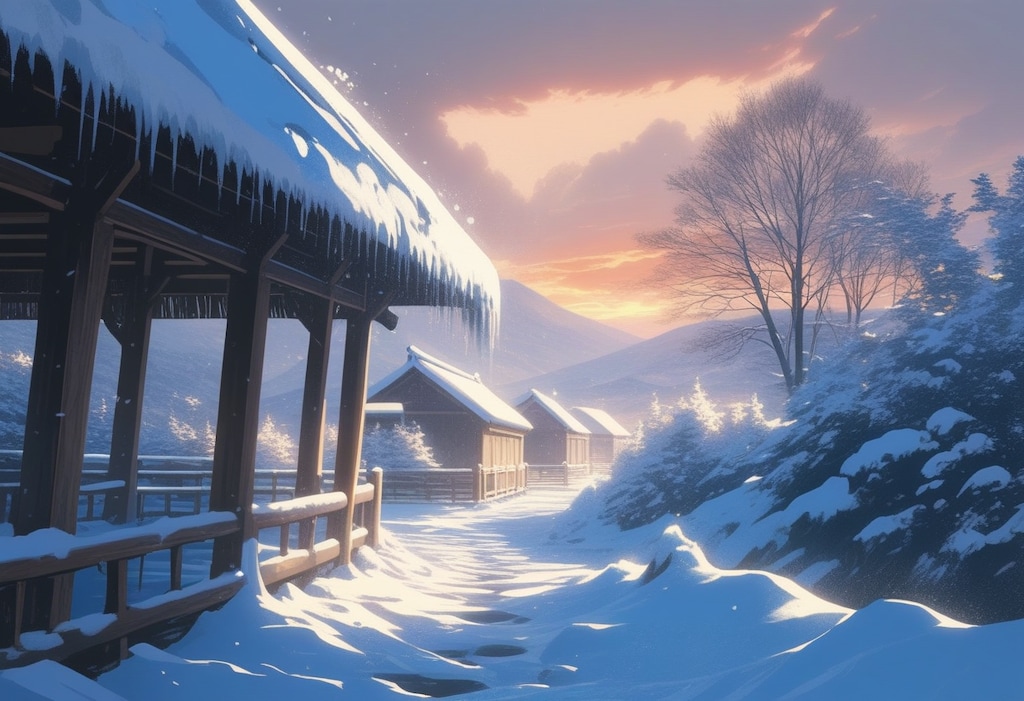 夕暮れの雪原にて