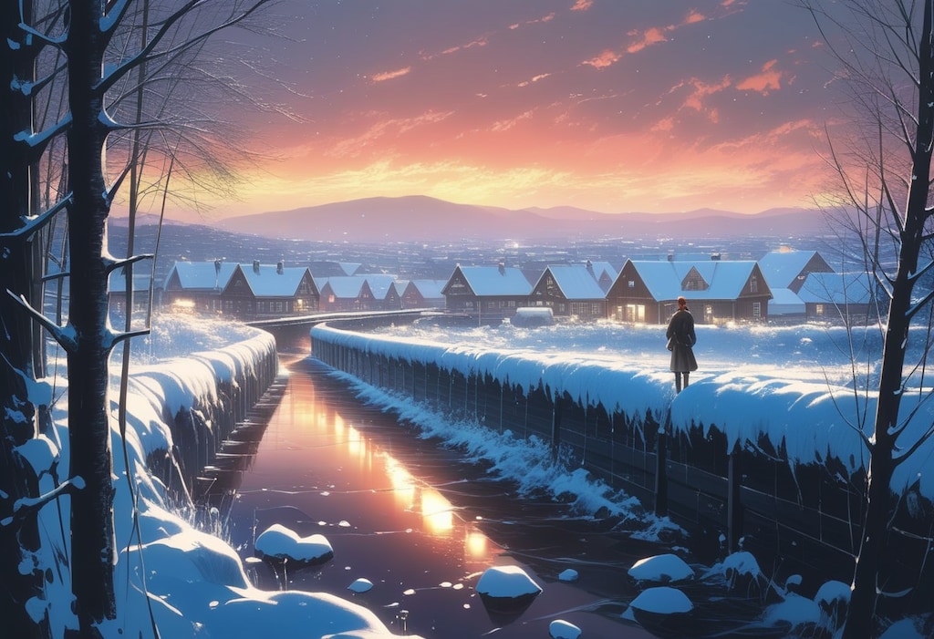 夕暮れの雪原にて