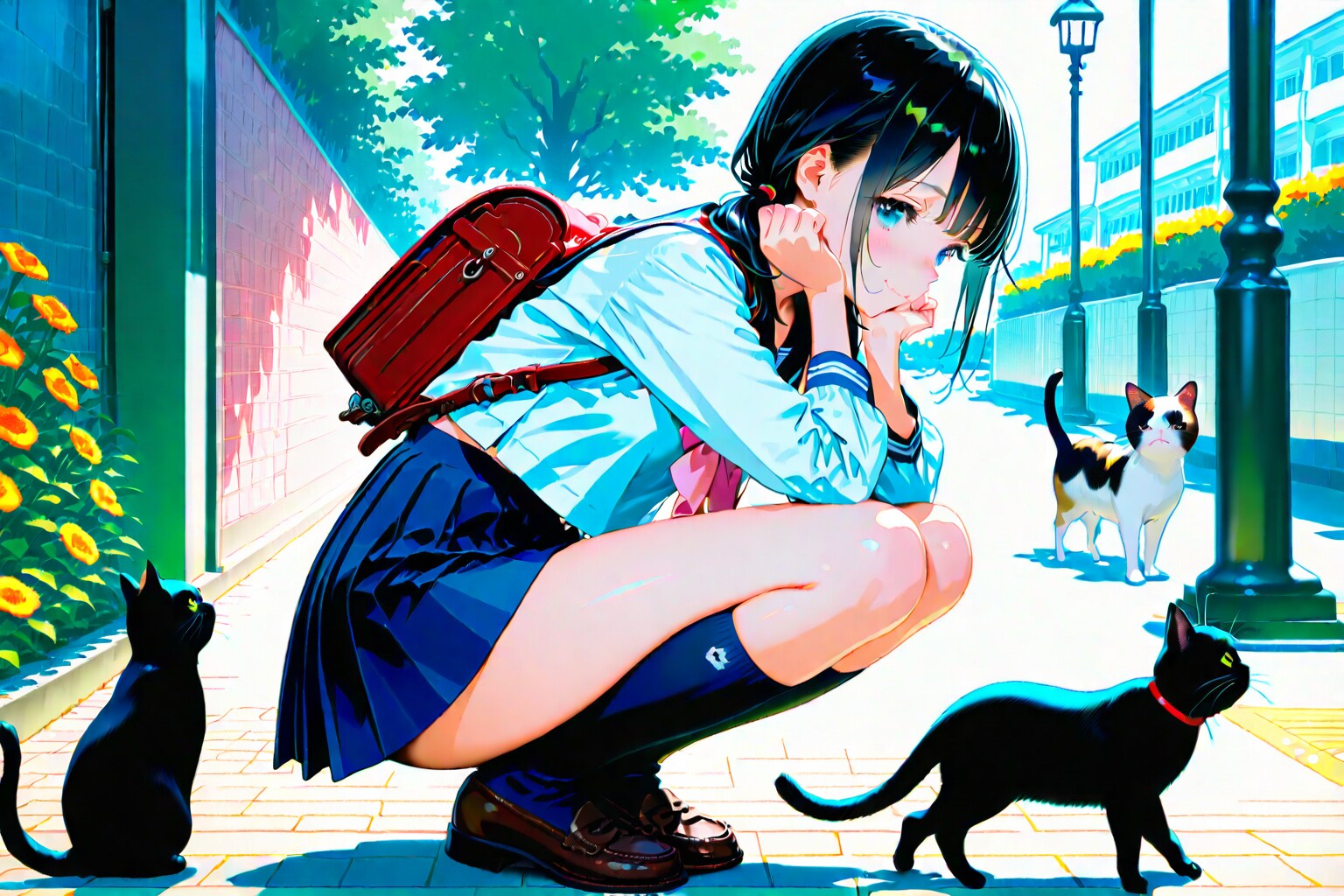 猫と黒髪の少女(DRAGON)(3) | の人気AIイラスト・グラビア