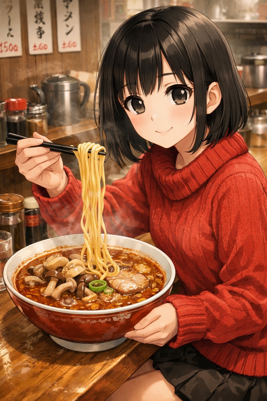 亀山ラーメンを食べている女の子 | の人気AIイラスト・グラビア