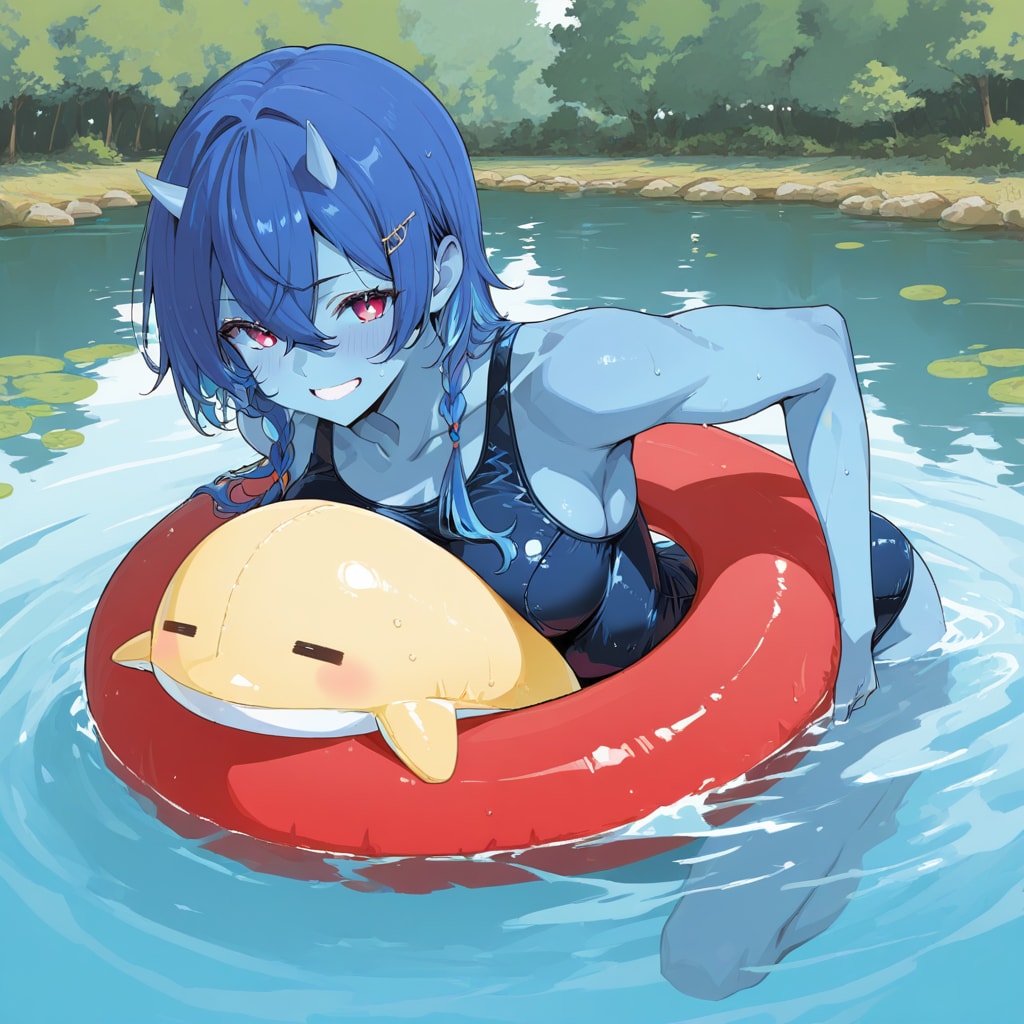 スク水の青鬼娘