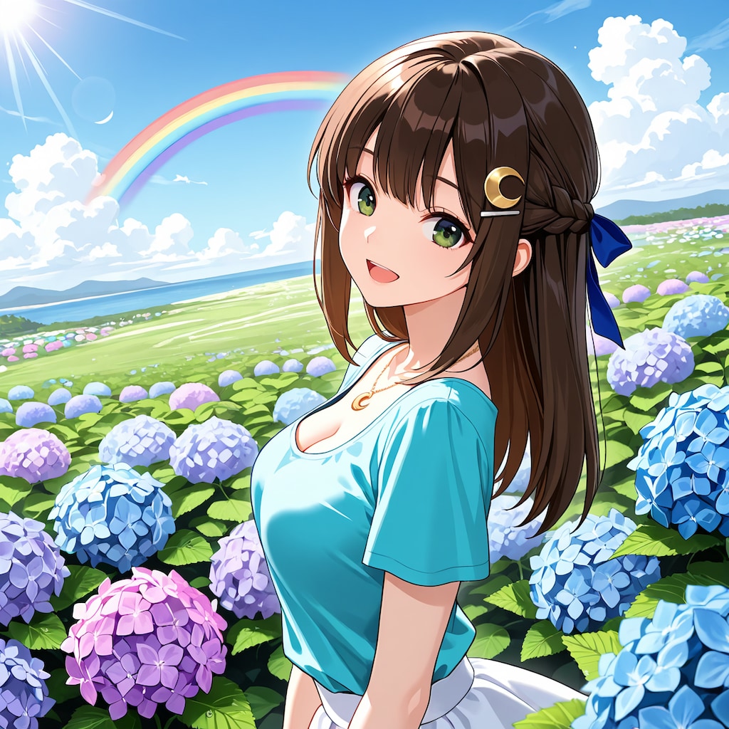 紫陽花と虹と月(ver2)