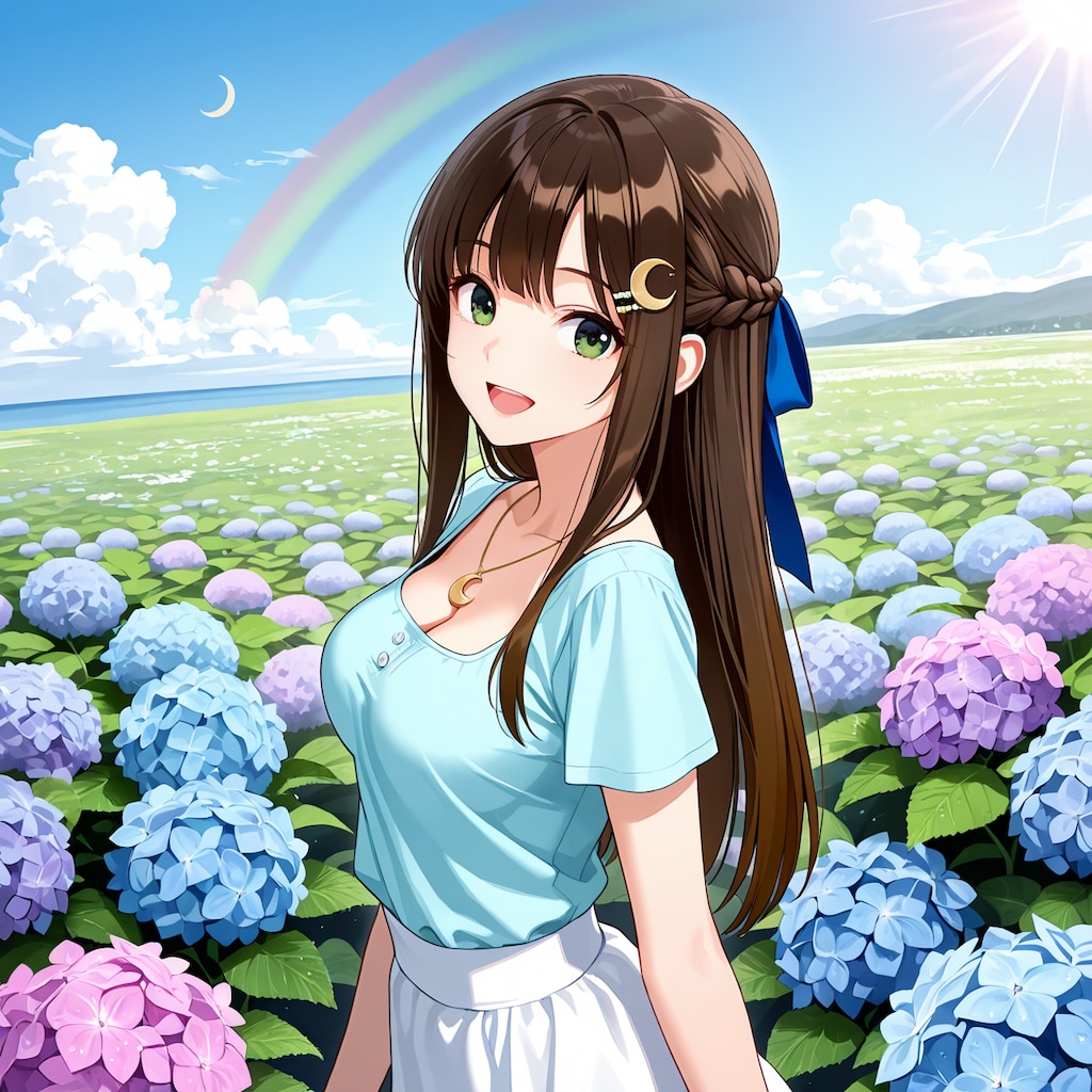 紫陽花と虹と月(ver2)