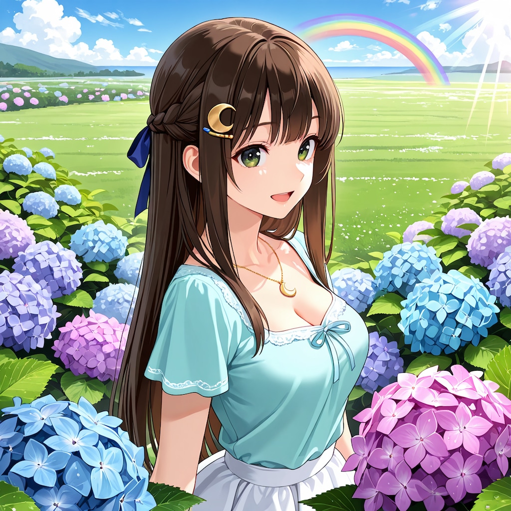 紫陽花と虹と月(ver2)