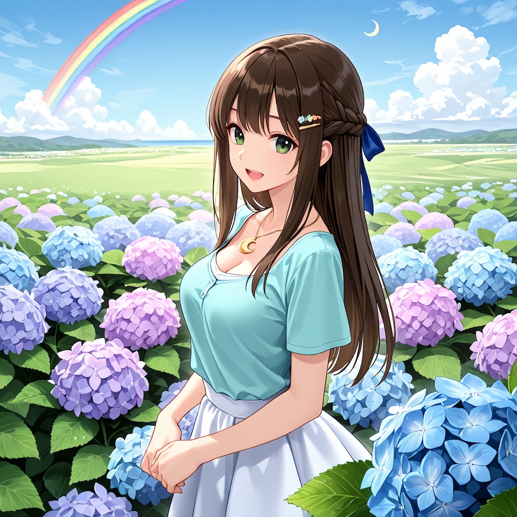 紫陽花と虹と月(ver2)