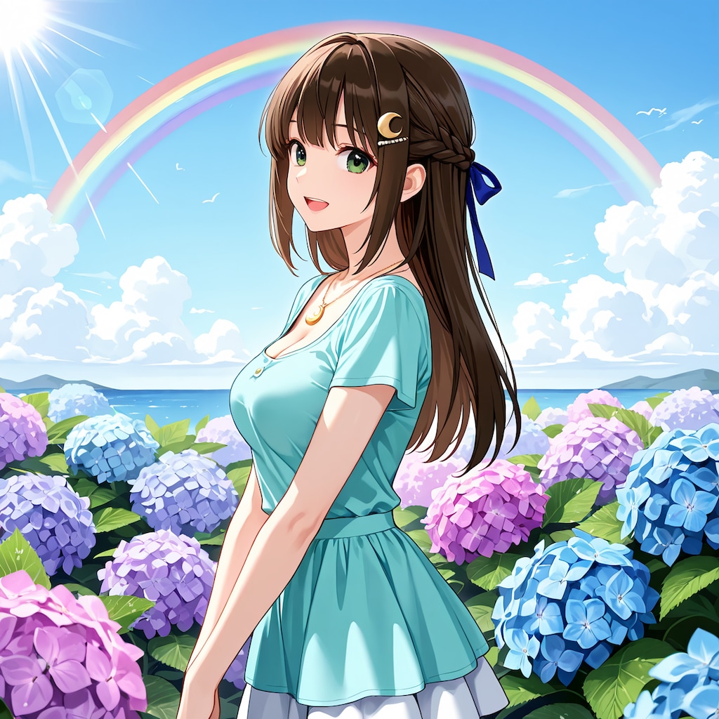 紫陽花と虹と月(ver2)