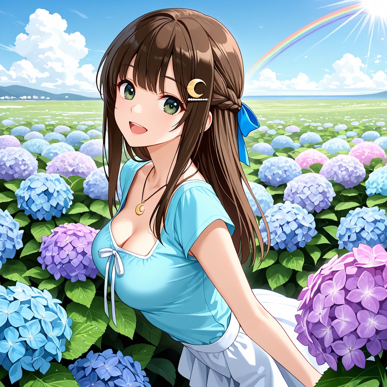 紫陽花と虹と月(ver2)