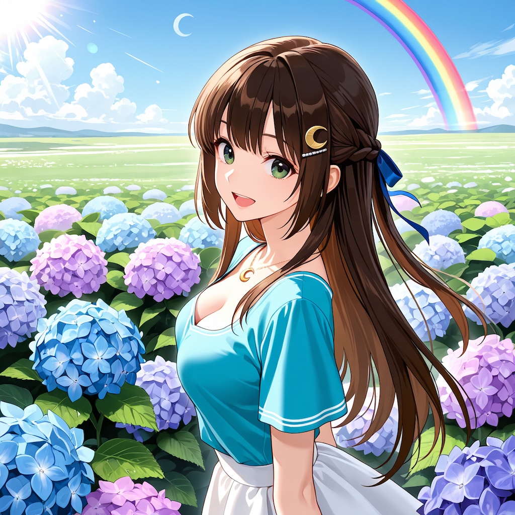 紫陽花と虹と月(ver2)